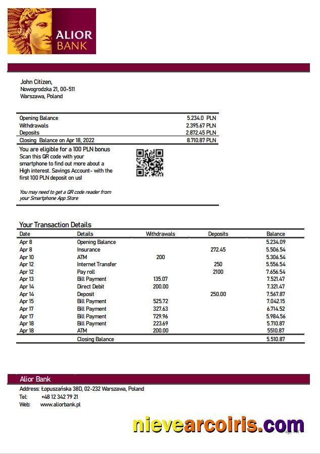 Poland Alior bank statement